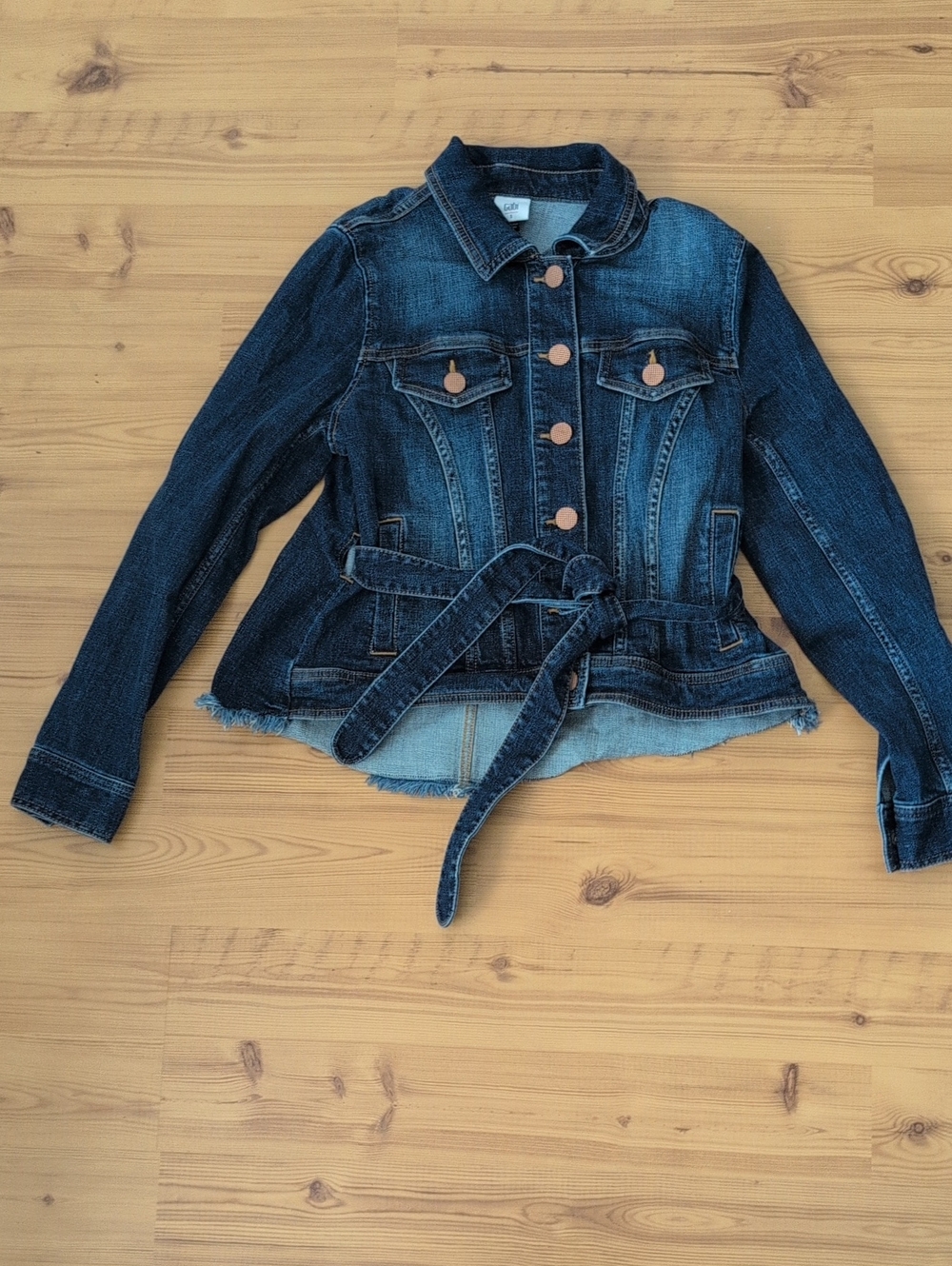 CAbi Dark Blue Denim Jean Jacket with Tie Waist